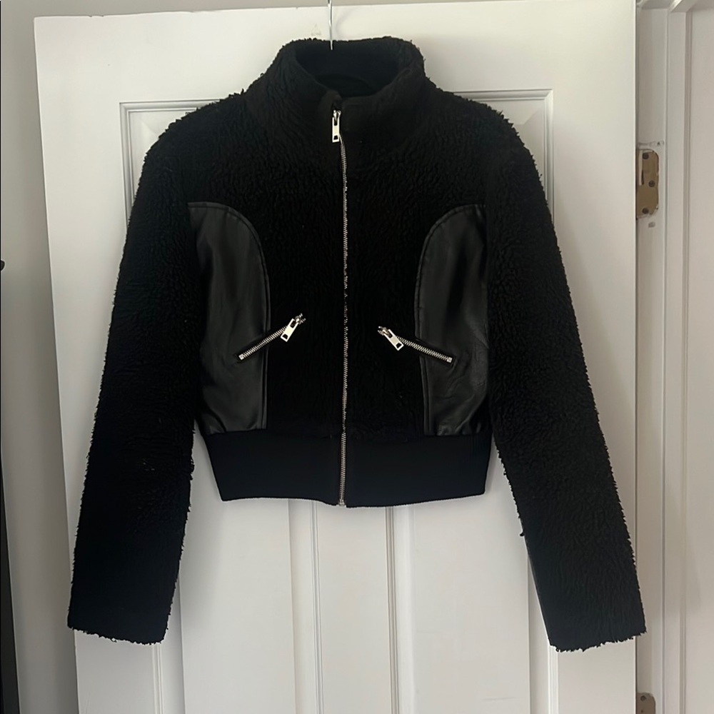 I.AM.GIA Black Teddy Jacket with Mock Neck and Cropped Fit